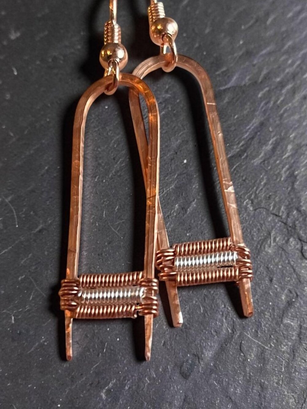 Arch Dangle Earrings | Hammered Copper Wire Wrapped Earrings
